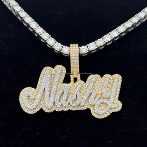 Hiphop 3 pulgadas Moissanite inicial colgante S925 Iced Out dos tonos VVS diamante letra colgante Bling rapero Moissanite nombre colgante - Product Image 2
