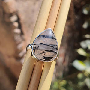 Unisex 925 Sterling Silver Statement Ring Handmade Pear Black Rutilated Quartz <b>Diamond</b> Gold Plated <b>Wedding</b> Gift Wholesale Supply - Product Image 1