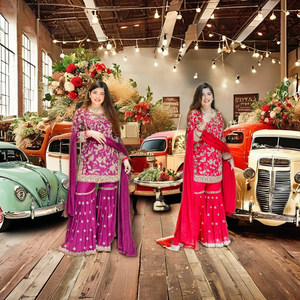 ชุดทำงานฤดูร้อนทรงหลวมสไตล์วินเทจ TOP PLAZZO ผ้า Faux Georgette หนา ปักลายแขนยาว เอวธรรมชาติ คอทรงโอ ความยาวระดับเข่า - Product Image 1