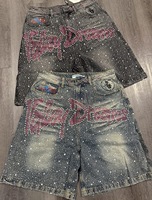Shorts pour hommes personnalisés, d'été, respirants, coupe-vent, infroissables, à séchage rapide, en denim à motif patchwork, taille mi-haute, avec braguette boutonnée