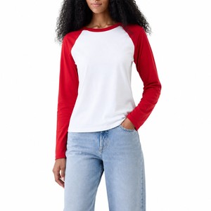 T-shirt à manches raglan color block pour femme, col rond, manches longues, haut décontracté en jersey, coupe classique, coton respirant, toutes saisons, OEM - Product Image 3