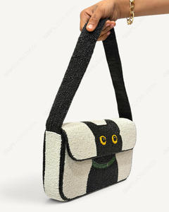 Indian Fully Handcrafted Black White Beaded Shoulder <b>Bag</b> Geometric Design <b>Novelty</b> Evening Handbag Wholesale OEM Private Label - Product Image 3