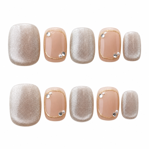 Ongles en acrylique ronds et carrés Champagne Shimmer French Elegance Luminous Haze Ongles de doigts pré-conçus - Product Image 1