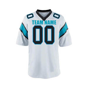 Maillot de football blanc personnalisé avec accents bleus, impression par sublimation, pour hommes adultes, en polyester respirant, service OEM - Product Image 4