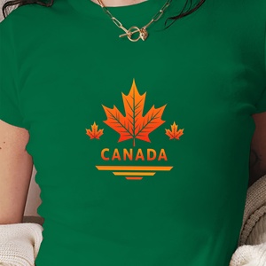เสื้อยืดแฟชั่นผู้หญิงลายใบเมเปิ้ลเก๋ไล่ระดับสี - Product Image 2
