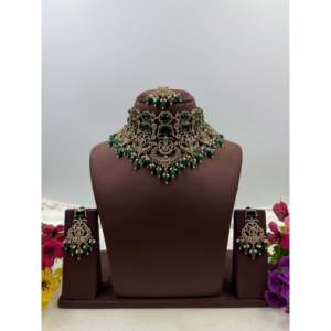 <b>Indian</b> Ethnic Shanaya Victorian Premium Choker <b>Set</b>-Gold Plated Zircon Bridal Jewelry - Product Image 2