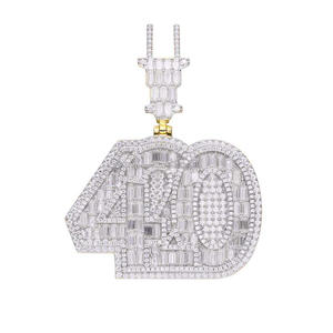 Collier pendentif Baguette en diamant de laboratoire 420, plaqué rhodium/or, style hip-hop, certifié GIA, bijoux pour homme - Product Image 1