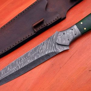 Cuchillo de Hoja Fija de Acero de Damasco con Mango de Madera, Punta Caída, para Caza, Grosor de 0.7mm - Product Image 2