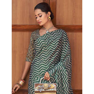 Saree de soirée en crêpe imprimé numérique vert sarcelle à couper le souffle pour l'événement - Product Image 4