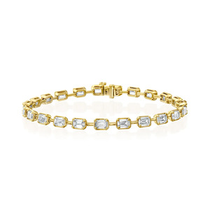 Emerald East West Emerald Cut Lab Grown Diamond Tennis Bracelet IGI Certified Bezel <b>Set</b> In 18K Yellow Gold Classic Timeless - Product Image 4