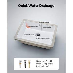 Modern Rectangular White Ceramic 18.5 X 13.19 Inch Undermount <b>Bathroom</b> <b>Sink</b> Small Space Vanity Bath Wash Basin <b>Bathroom</b> <b>Sinks</b> - Product Image 5