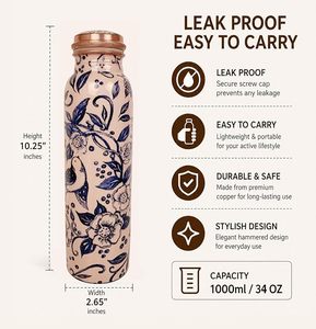 Black Copper Water <b>Bottle</b> White Mandala Medallion Print Pure Copper <b>Flask</b> with Luxury Gift Box Packaging - Product Image 3