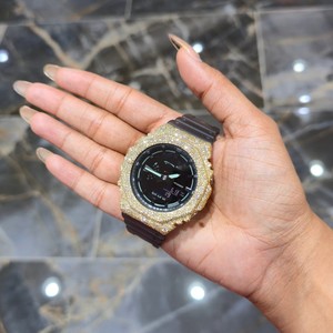 Montre analogique à quartz avec cadran noir en moissanite, style hip-hop, boîtier en acier inoxydable, bracelet en caoutchouc, unisexe - Product Image 1
