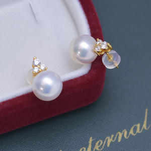 9-10mm White Freshwater Pearl <b>Stud</b> Earrings S925 <b>Silver</b> Full Inlaid with Strong Light Fine Quality Live Broadcast Wholesale - Product Image 3