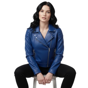 Blue Leather Jacket <b>Motorbike</b> Jacket Women Custom Bulk Wholesale Factory Price Biker Style Ladies Fashion Coat OEM ODM Service - Product Image 1