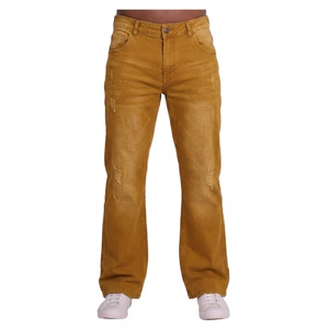Jean en denim de coton déchiré et délavé pour homme, taille haute, coupe droite, style décontracté automne, couleur unie, pantalon tissé mi-lourd - Product Image 4