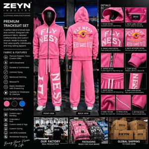 Custom Unisex Embroidered Tracksuit Heavyweight Cotton Fleece Waterproof Breathable Zip-Up Hoodie Wide-Leg <b>Sweatpants</b> <b>Set</b> - Product Image 2