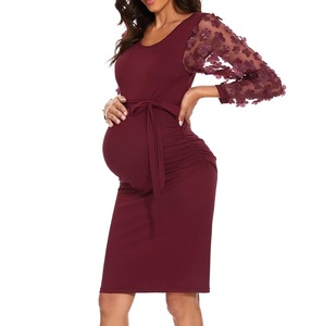 Vestido de Maternidad Formal Transpirable de Color Liso con Mangas de Malla y Cintura Elástica para Lactancia, Fiesta y Uso al Aire Libre, Venta al por Mayor - Product Image 6