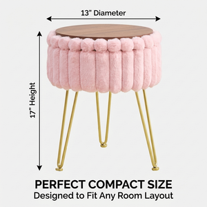 Faux Fur Vanity <b>Stool</b> with Metal Legs & Anti-Slip Feet Storage Ottoman Footstool for <b>Bedroom</b> - Product Image 5