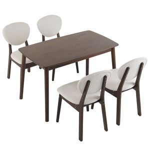 Set Tavolo da Pranzo e Sedie in Noce Profondo, 1 Tavolo e 4 Cuscini Beige, Rettangolare in Legno di Gomma, Rivestimento Morbido 100% Naturale Colore Beige - Product Image 1