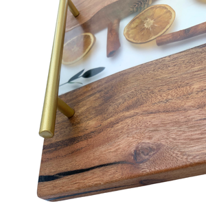 Plateau rectangulaire en bois avec poignée en métal, motif naturel, écologique, antibactérien, compatible lave-vaisselle, sans danger pour les aliments, fabriqué au Vietnam - Product Image 4