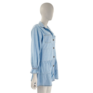 Women Pearl Style Denim Shirt Elegant Casual Fashion Long Sleeve <b>Button</b> Front <b>Jean</b> Blouse Stylish Clothing Top For Women - Product Image 3