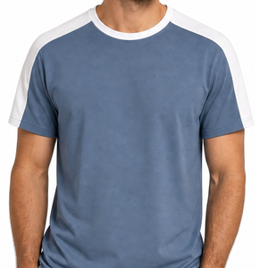 T-shirt classique pour homme à manches raglan avec logo personnalisé, panneau contrastant sur l'épaule, bleu acier et blanc uni - Product Image 2