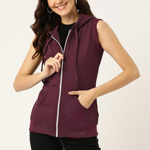 Chaleco con Capucha sin Mangas para Mujer, Cierre de Cremallera, Color Sólido, Tejido de Algodón y Elastano, Transpirable, para Otoño - Product Image 1