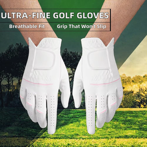 Paire de gants de golf unisexes en microfibre Punchin Sports pour la main gauche, respirants, antidérapants, avec fermeture auto-agrippante, blancs avec accents roses - Product Image 3
