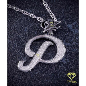 Collar con colgante de letra P estilo Hip Hop con micro pavé de moissanita, plata 925, certificado GIA, dijes de luna y estrella, joyería al por mayor - Product Image 2