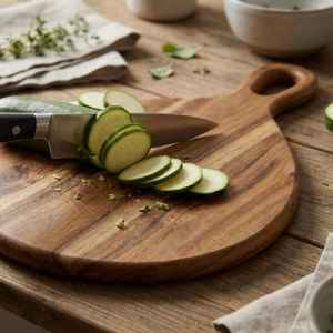 Planche à découper ronde en bois naturel pour la cuisine, ustensile ménager unique, plateau de service en bois brut - Product Image 3