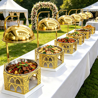 Plats de service ronds de luxe en acier inoxydable doré/blanc de 8 L, chauffe-plats à alcool pour buffet avec couvercle suspendu