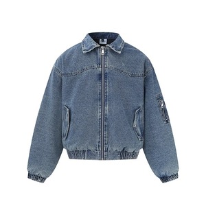 New Style <b>Heavy</b> <b>Duty</b> Washed Cotton Lined Short <b>Zipper</b> Denim Jacket Youth Fashion Thickened <b>Zipper</b> Decoration Cardigan - Product Image 2