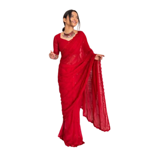 Premium Modern Faux Fur Reversible <b>Saree</b> with Beads Embellishment for Party Wear - Product Image 1