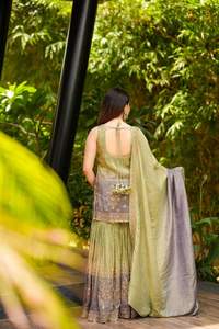 Indian Pakistani Beautiful Pretty Pure Chino <b>Silk</b> Sharara Set Heavy Ethnic Sharara Set Party Wedding Casual Wear Set for Women - Product Image 4