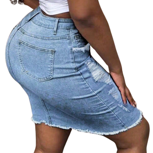 Jupe courte en jean déchiré taille haute pour femme, boutonnée sur le devant, coupe ajustée, délavage enzymatique, tissu respirant à séchage rapide, décontractée pour l'été - Product Image 5