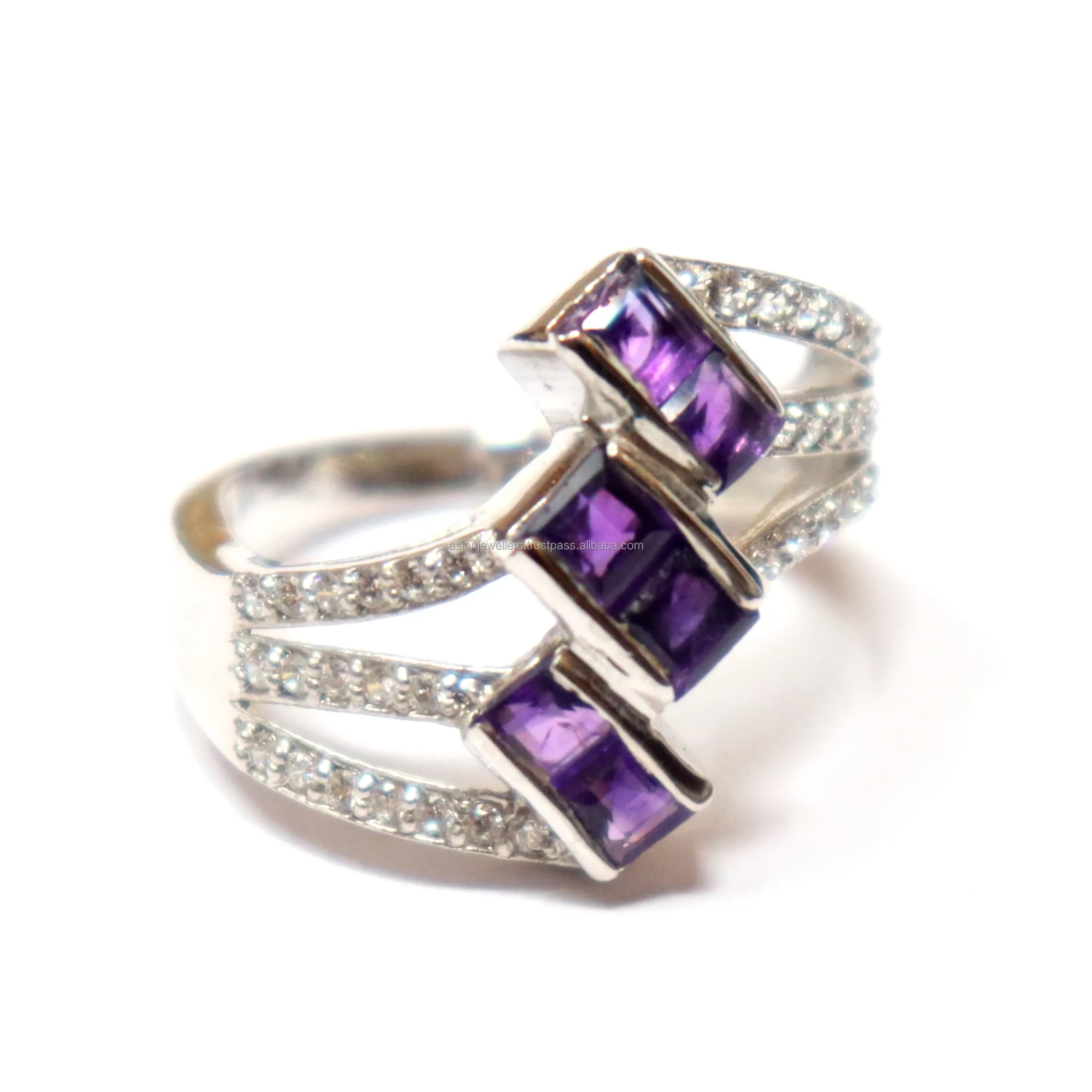 Natuurlijke Amethist & Cz Edelsteen Ring In 925 Sterling Zilver Mooie Handgemaakte Designer Fashion Unieke Sieraden Door Aziatische Juweliers