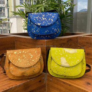 Bolsos cruzados metálicos dorados azules con pelo de moda occidental para mujer, bolso de hombro de cuero genuino personalizado, bolso de piel de vaca para mujer - Product Image 4