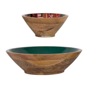 Service à salade artisanal minimaliste en bois de manguier et d'acacia, vaisselle moderne émaillée pour un service élégant des aliments lors de fêtes - Product Image 2