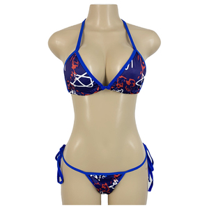 Conjunto de Bikini de 2 Piezas para Mujer, Estampado Animal, Cuello Halter, Top Triangular, Lazos Laterales, Alta Elasticidad, 100% Poliéster - Product Image 4