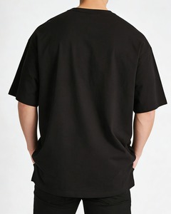 เสื้อยืดแขนสั้นผู้ชายสีดำทรงปกติ คอกลม สไตล์ลำลอง ผ้าเจอร์ซีย์คอตตอน 100% ระบายอากาศด้านหน้า ย้อมสีพื้น ผ้าถัก - Product Image 2