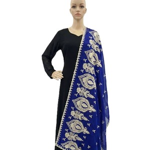 Women's Blue <b>Chiffon</b> Shawl Floral Rhinestone Embroidered Lightweight Breathable Ethnic <b>Scarf</b> Daily Outdoor Wear Hijab Wrap - Product Image 5