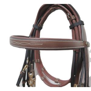 Frontal de cheval en cuir premium avec surpiqûres décoratives, durable, personnalisable pour l'équitation - Product Image 1