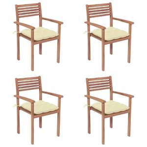 Ensemble de 4 chaises de jardin blanc crème avec coussins confortables - Product Image 1