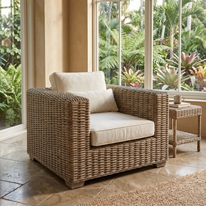 Fauteuils Saint Martinez en bois d'acajou et rotin Kuboo gris tressé, fauteuil en tissu gris épais, mobilier de patio haut de gamme pour resort - Product Image 4
