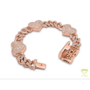 Bracelet de luxe en moissanite et diamants, motif cœur, en argent sterling 925, finition glacée rose - Product Image 2