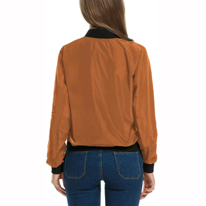 Chaqueta Corta Varsity para Mujer, Naranja, Gruesa, con Cierre, Cortavientos, Informal, con Puños Acanalados y Bolsillos - Product Image 2