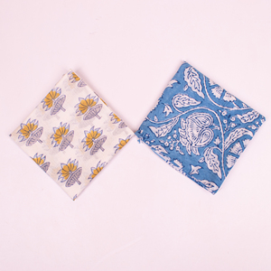 Floral Cotton <b>Square</b> <b>Scarf</b> Handkerchief Blue White Yellow Pattern Casual Spring Summer Breathable Hand Drawn Design - Product Image 4