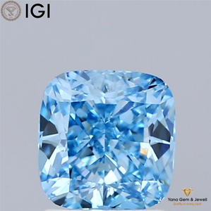 เพชรทรงสี่เหลี่ยมเจียระไนแบบ Cushion Cut CVD ผลิตในห้องปฏิบัติการ ความสะอาดระดับ VS2 สีน้ำเงินสดใส น้ำหนัก 1.00 กะรัต รับรองโดย IGI สำหรับจี้แบบ Solitaire - Product Image 1