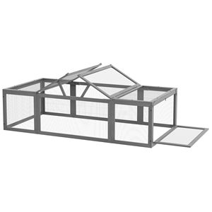 Grande Conigliera Ecologica in Legno con Recinto Esterno e Porte Chiudibili, Habitat per Piccoli Animali in Metallo Grigio - Product Image 1